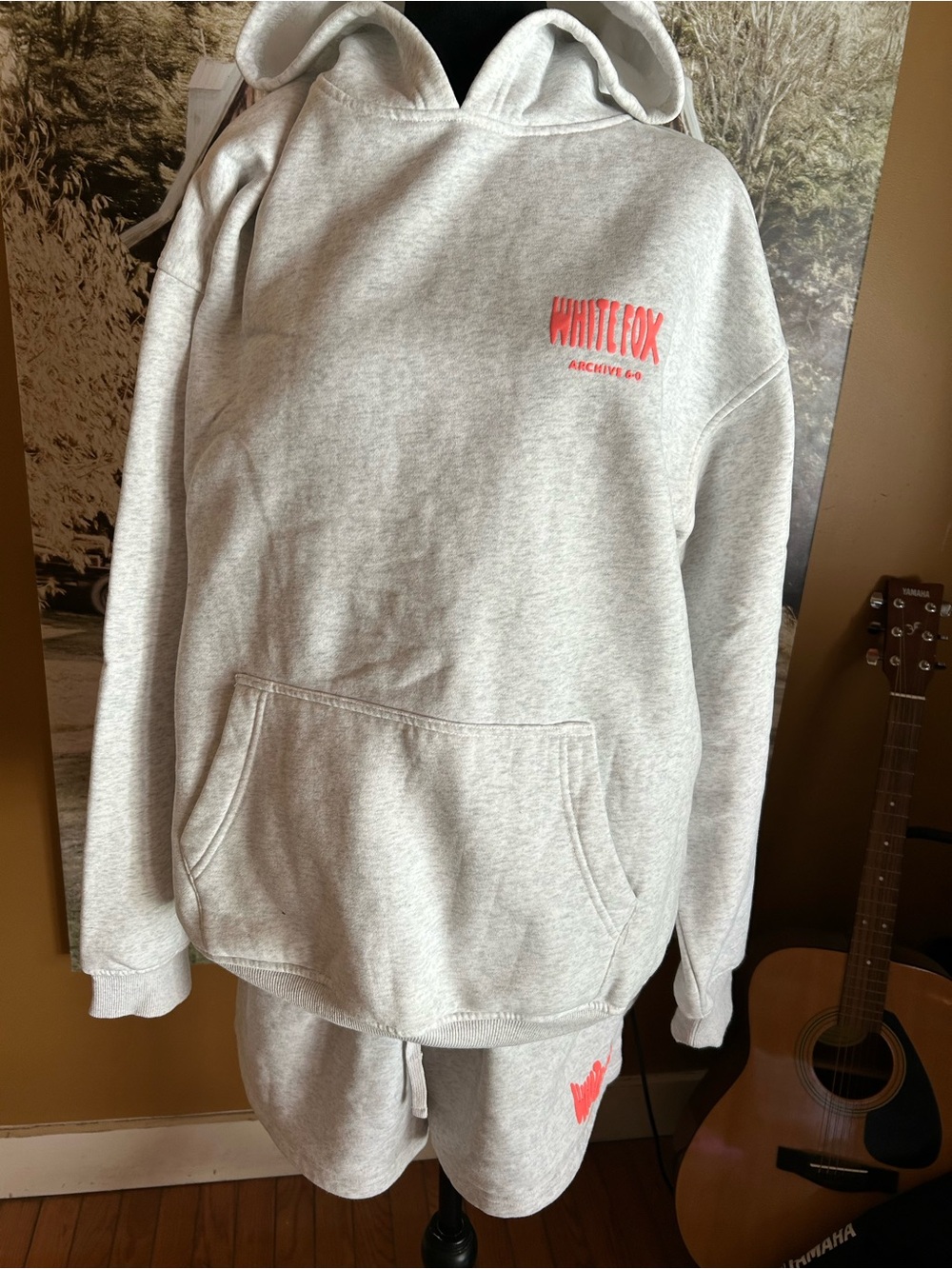 White Fox Boutique Light Gray Hoodie with Coral Logo